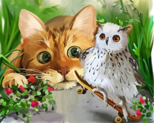 Cat And Snowy Owl Paint By Numbers