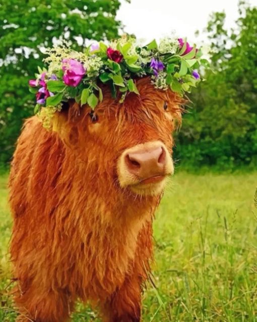 Cow Wearing Flower Crown Paint By Numbers