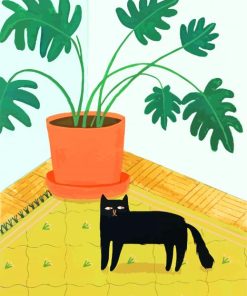 Cute Cat And Philendron Paint By Numbers