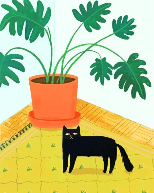 Cute Cat And Philendron Paint By Numbers