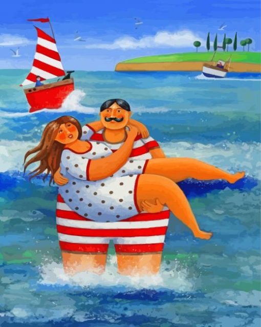 Fat Couples On The Beach Paint By Numbers