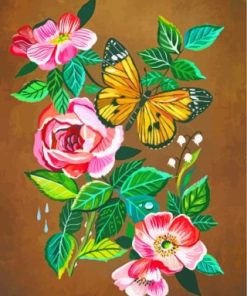 Flowers And Butterfly paint by numbers