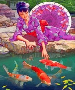 Japanese Woman And Koi Fish paint by numbers