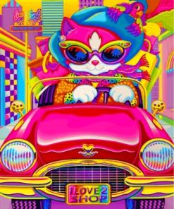 Pink Kitty Driving A Car paint by numbers