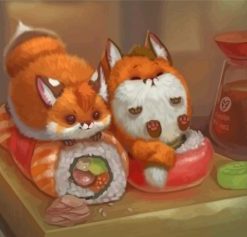 Red Foxes And Sushi Paint By Numbers