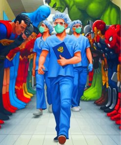 Superheroes Bowing To Nurses Paint By Numbers