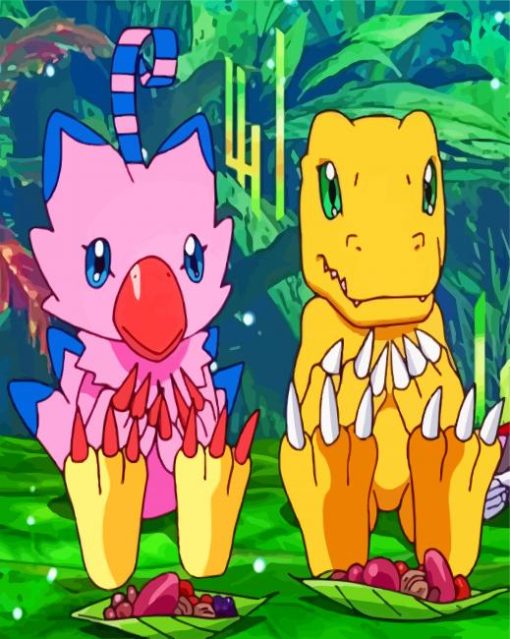 Agumon And Biyomon Paint By Numbers