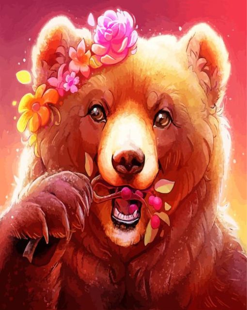 Bear And Flowers Paint By Numbers