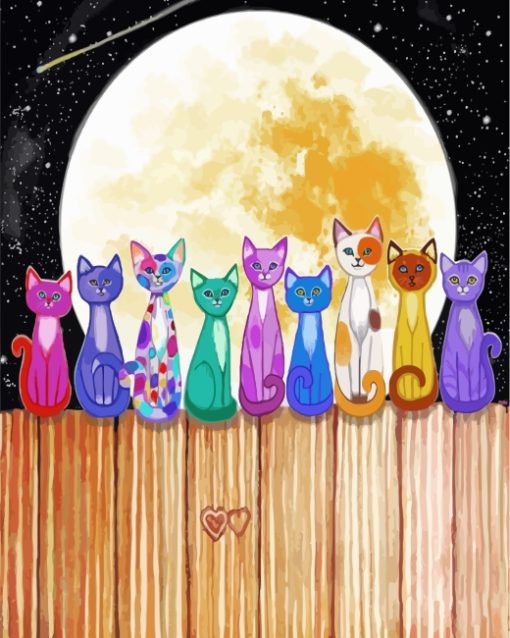 Cats In Full Moon Paint By Numbers