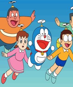 Doraemon Characters Flying Paint By Numbers