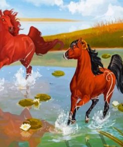 Horses In Pond Paint By Numbers