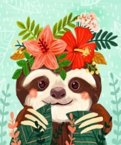 Sloth And Flowers Paint by numbers