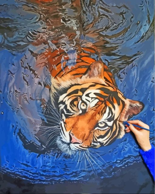 Tiger In The Water Paint By Numbers