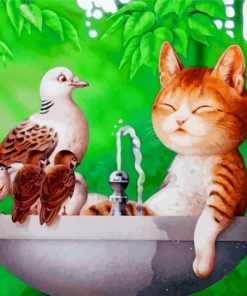 Cute Cat And Birds Paint By Numbers