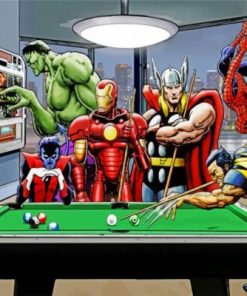 Superheroes Playing Pool Paint By Numbers