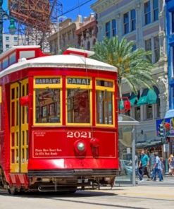 Red Tram In New Orleans Paint By Numbers