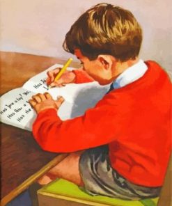 Vintage Boy Studying Paint By Numbers