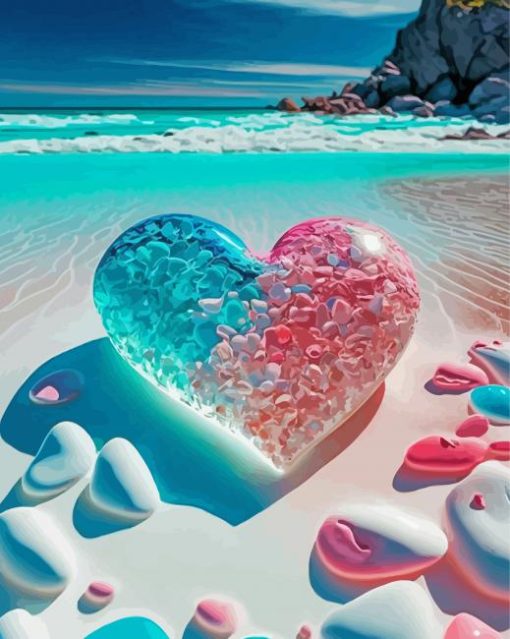 Blue And Pink Tropical Heart Paint By Numbers