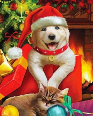 Christmas Puppy And Kitten Paint By Numbers