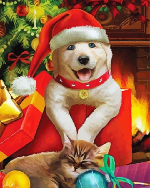 Christmas Puppy And Kitten Paint By Numbers