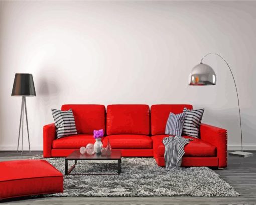 Monochrome Red Couch Paint By Numbers