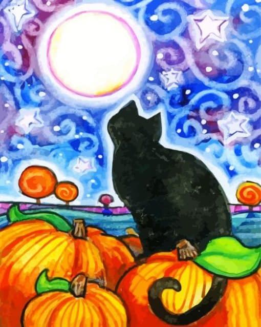 Black Cat Staring At Moon Paint By Number