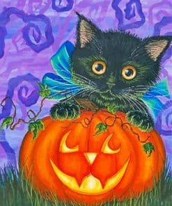 Black Kitten And Pumpkin Paint By Number