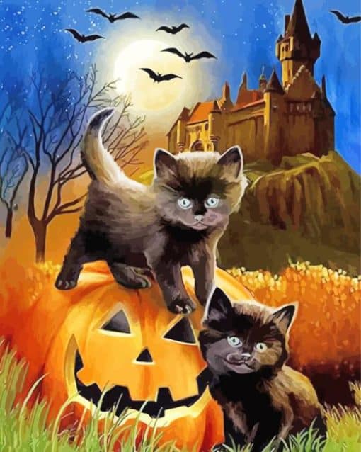 Black Kittens And Bats Paint By Number