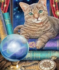 Cat Sitting on a Spell Book Paint By Number