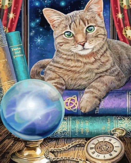 Cat Sitting on a Spell Book Paint By Number