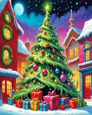 Christmas Tree And Gifts Paint By Number