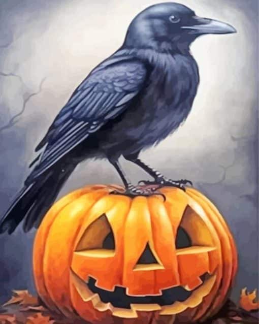 Crow Sitting on Pumpkin Paint By Number