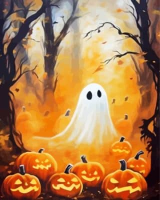 Cute Ghost With Pumpkins Paint By Number