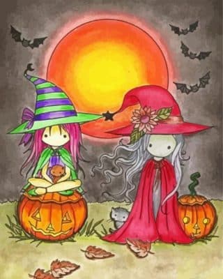 Halloween Cute Witches Paint By Number