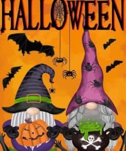 Halloween Gnomes With Bats Paint By Number