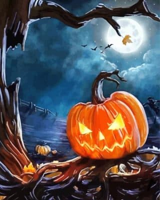 Halloween Pumpkin And Full Moon Paint By Number