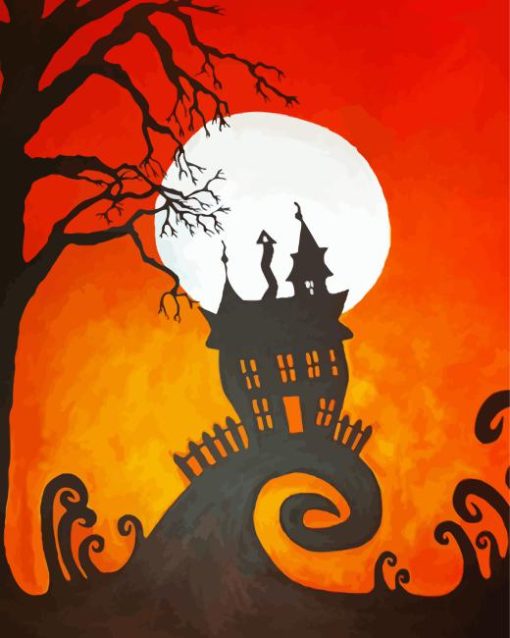 Haunted House And Autumn Sky Paint By Number