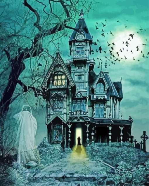 Haunted House With Bats Paint By Number