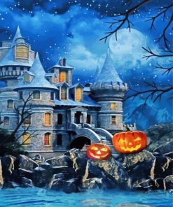 Haunted House With Pumpkins Paint By Number