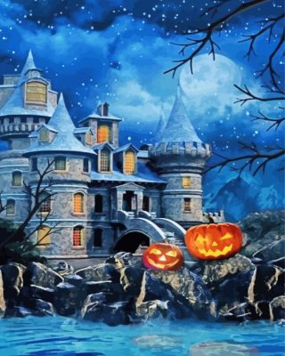 Haunted House With Pumpkins Paint By Number