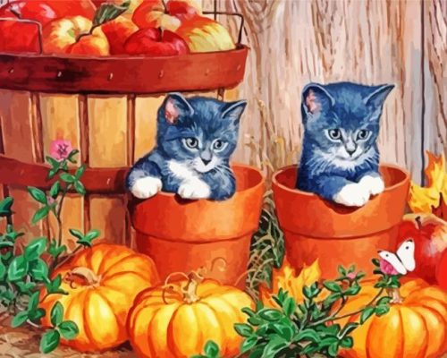 Kittens With Pumpkins Paint By Number