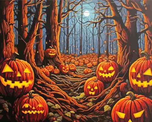 Pumpkins Under Midnight Sky Paint By Number