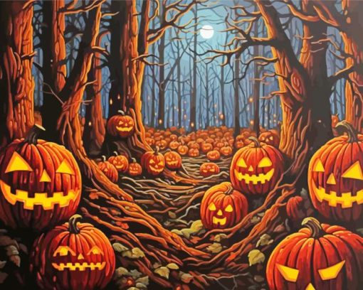 Pumpkins Under Midnight Sky Paint By Number