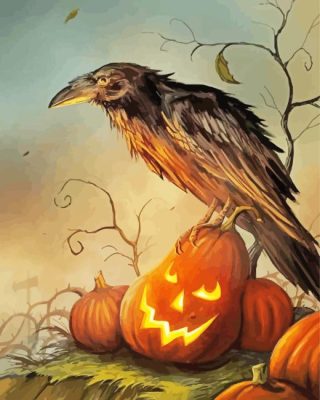 Pumpkin And Crow Paint By Number