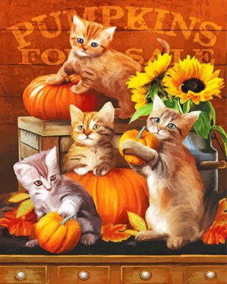 Pumpkin And Cute Kittens Paint By Number