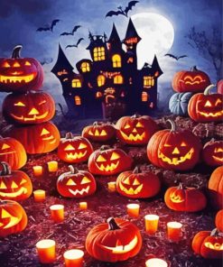 Pumpkins And Scary Haunted House Paint By Number