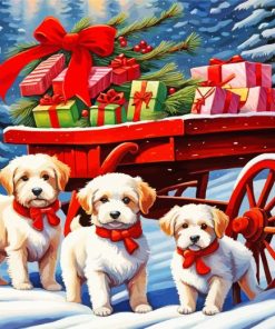 Puppies And Christmas Gifts Paint by Number