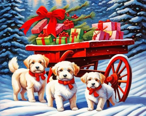 Puppies And Christmas Gifts Paint by Number