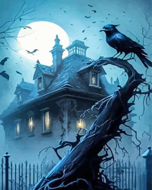 Scary House With Crows Paint By Number