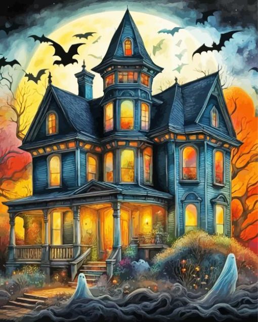 Spooky Haunted House Art Paint by Number